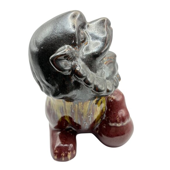 Vintage Ceramic Foo Dog Figurine In Red & Black Glaze Chinese Guardian Lion - Picture 2 of 10